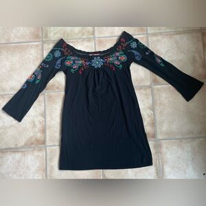 Johnny Was JWLA Women's Floral Embroidered Neckline Off Shoulder Dress XS